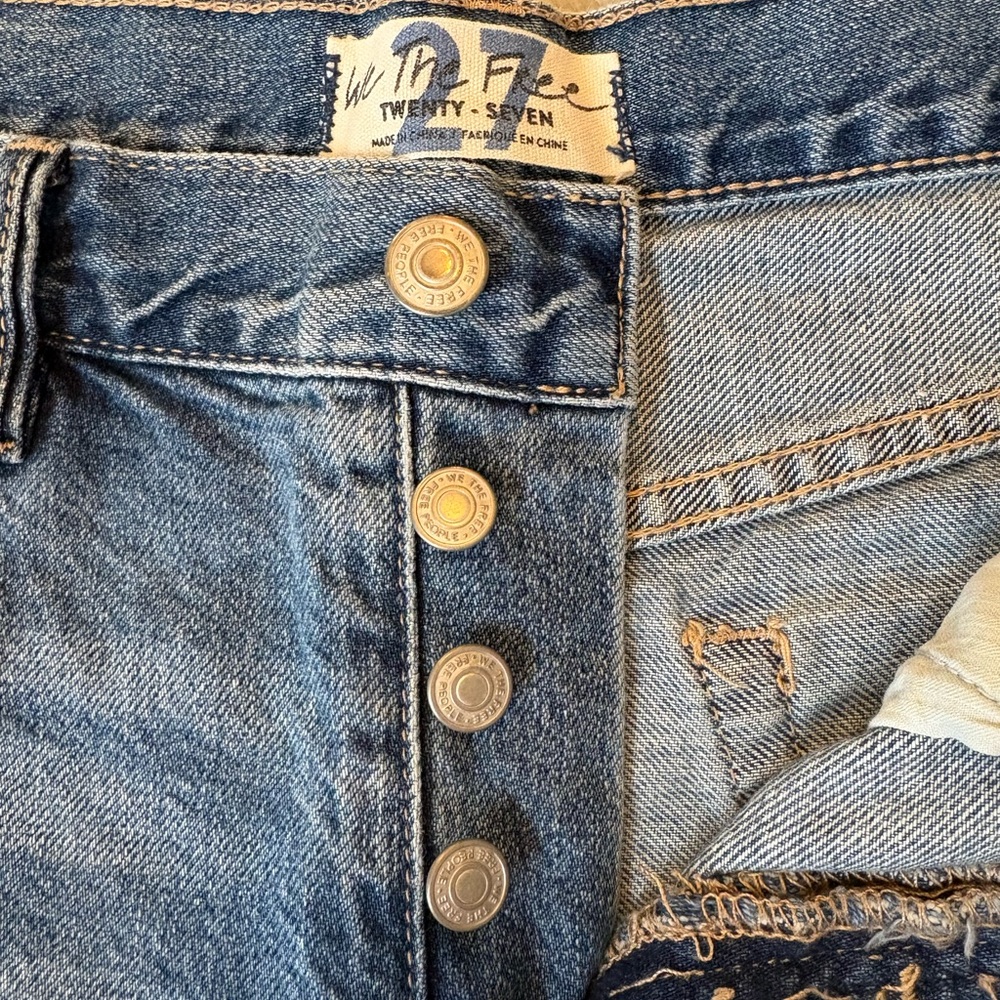 Free People Distressed Denim Shorts with Fringe - Picture 3 of 3